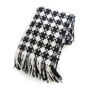 MacKenzie Childs Houndstooth Throw Blanket Fringe Black Ivory‎ 51"x67" Classic